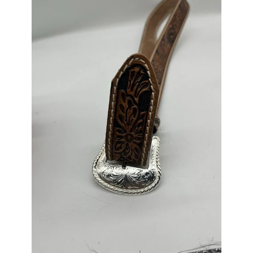 Tony Lama Tooled Floral Leather Mens Western Belt Size 38 Brown Silver C40064